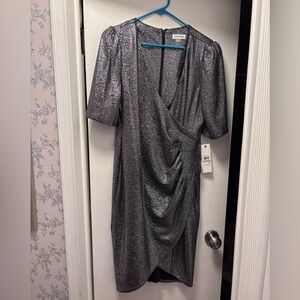 Calvin Klein Metallic Silver Midi Dress